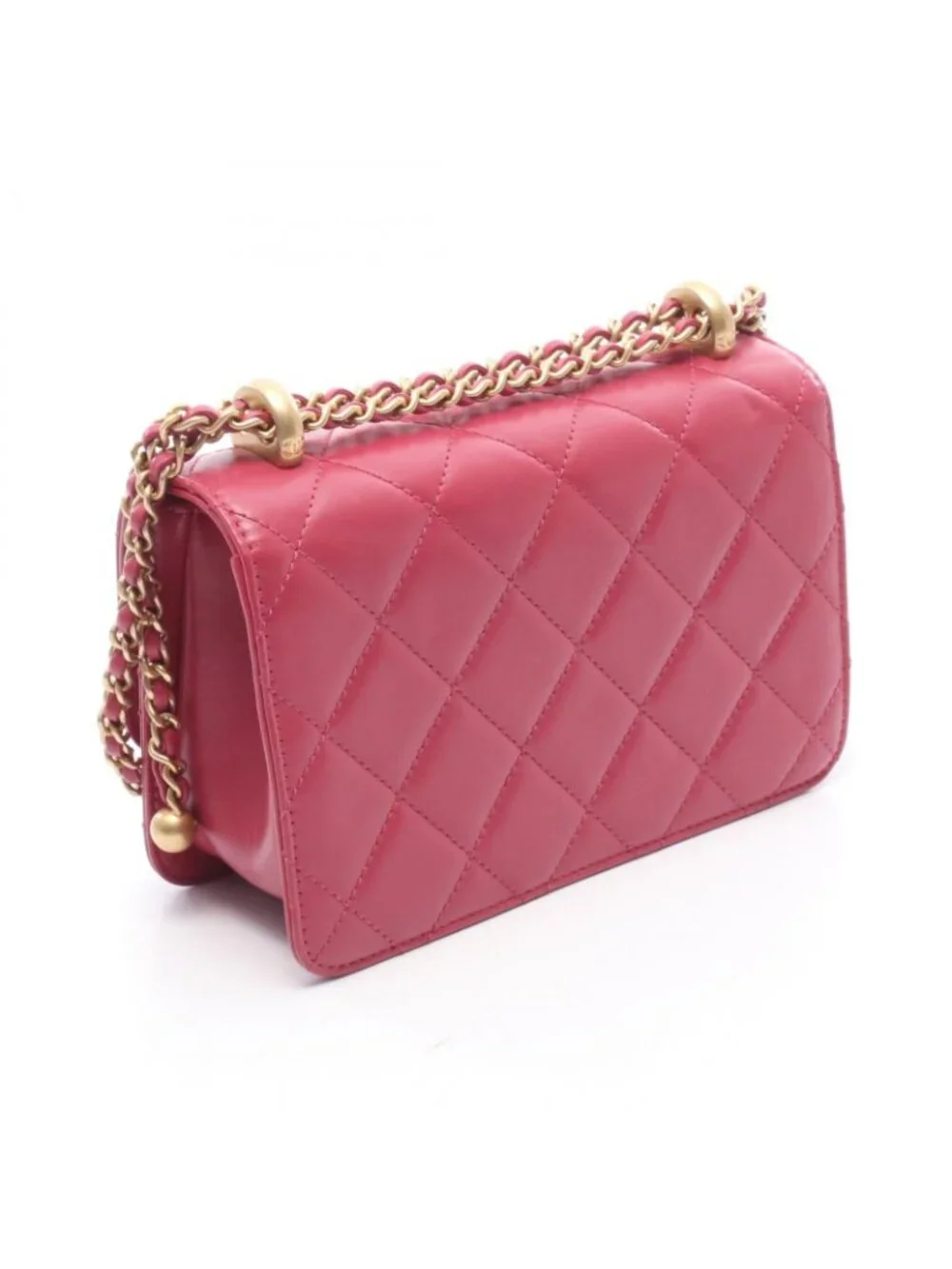 Chanel Shoulder Bag Quilted Flap Magenta Leather Chain